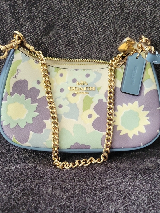 Coach Handbags - Coach Floral Mini Crossbody Bag in Lavender, Mint & Sky Blue with Gold Chain